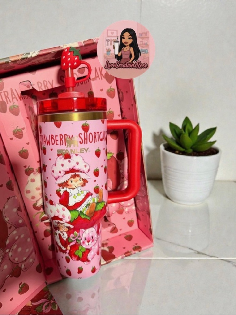 Stanley Red Strawberry Shortcake Tumbler with Straw and Straw Topper - Picture 3 of 4